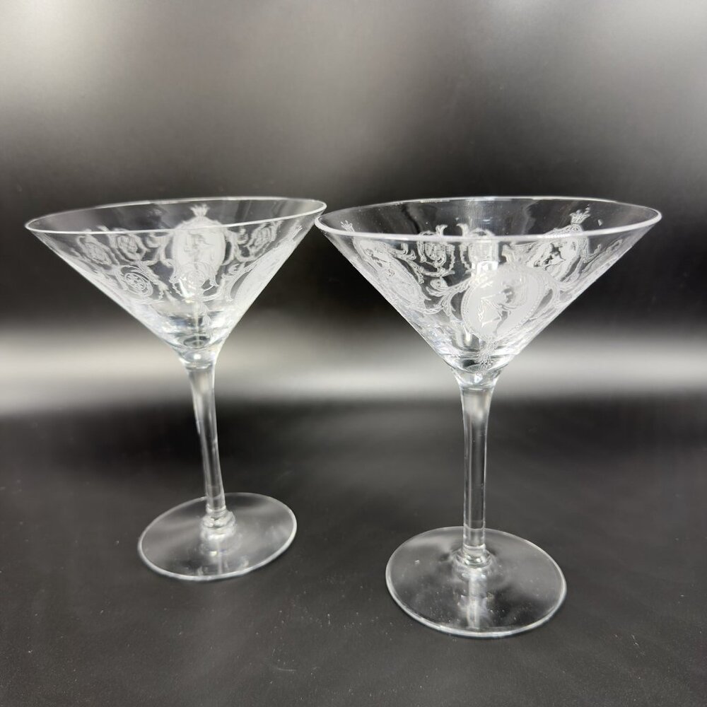 Tiffin Franciscan Classic Shawl‎ Dancer Cameo Etched Nude Dancer Martini Glasses